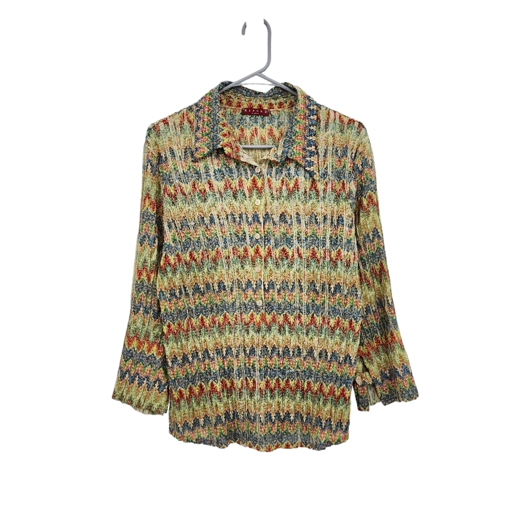 Kisca by Komarov Women's Poly Printed Button Front Boho Top